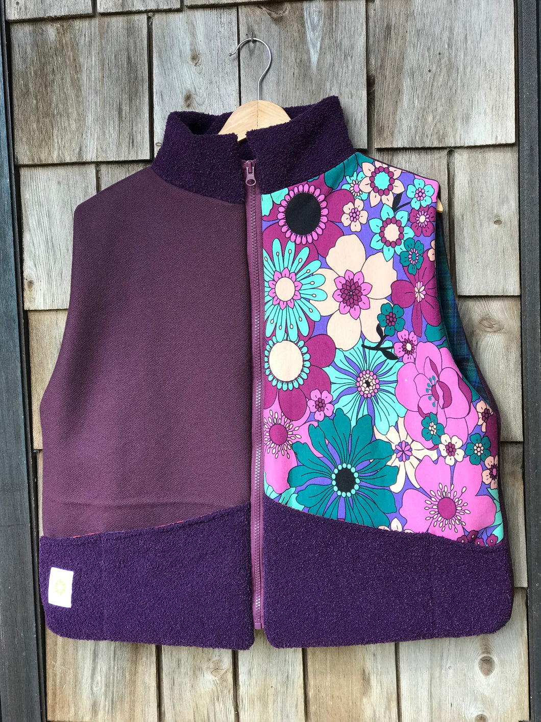 Gilet Prune fleurs M/L