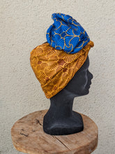 Charger l'image dans la galerie, Turban Flex Wax Bleu &amp; doré
